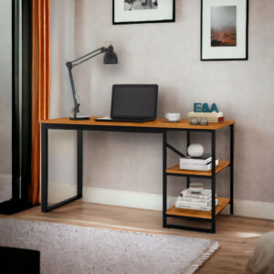 Mesa Home Office com prateleiras De Metal E&A - Preto Canela