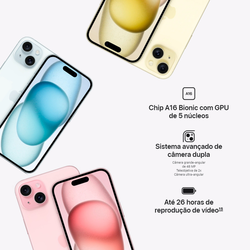 Celular iPhone 15 128GB e 256GB Original Novo Lacrado com Garantia Apple de 1 ano