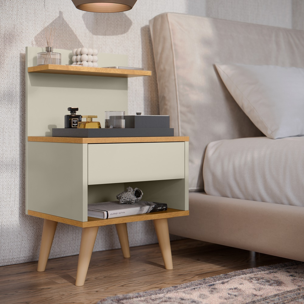 Kit com 2 Mesa de Cabeceira Retrô Com 1 Gaveta Sleep Decor - Cores