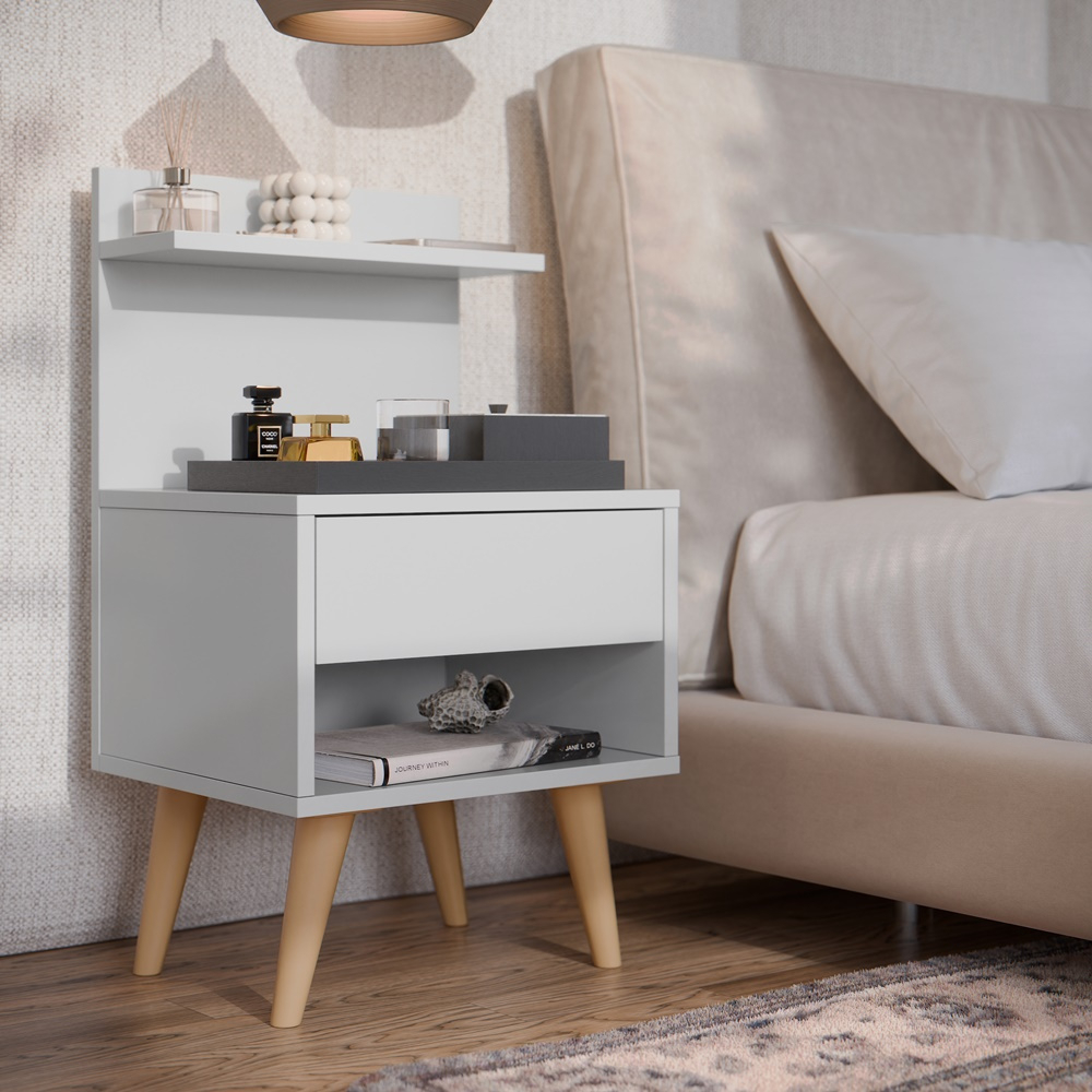 Kit com 2 Mesa de Cabeceira Retrô Com 1 Gaveta Sleep Decor - Cores