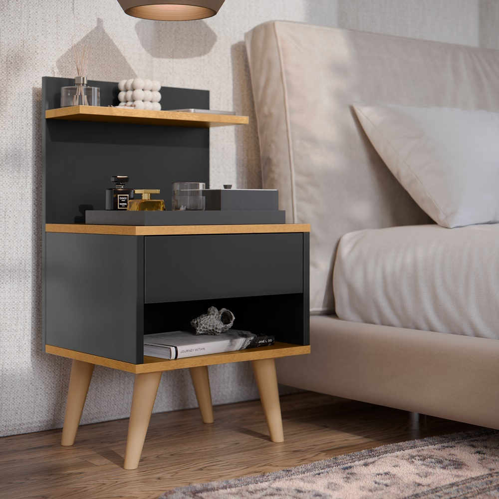 Kit com 2 Mesa de Cabeceira Retrô Com 1 Gaveta Sleep Decor - Cores