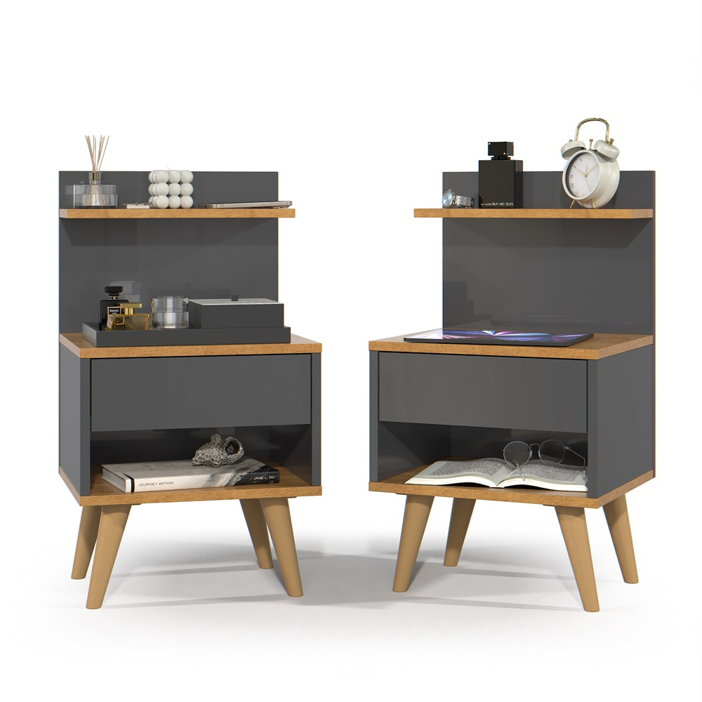 Kit com 2 Mesa de Cabeceira Retrô Com 1 Gaveta Sleep Decor - Cores