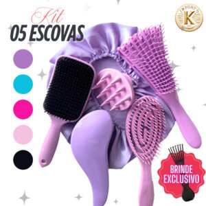 kit 5 escovas de cabelo +touca