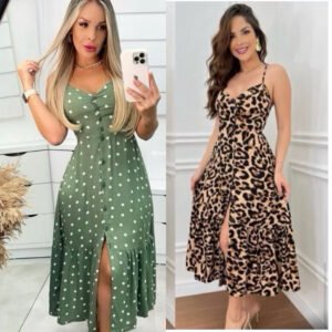 Vestido longo Crepinho Com Bojo e Botões H-1